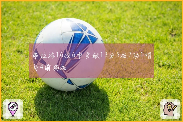 弗拉格16投6中贡献13分5板7助1帽与4前场板